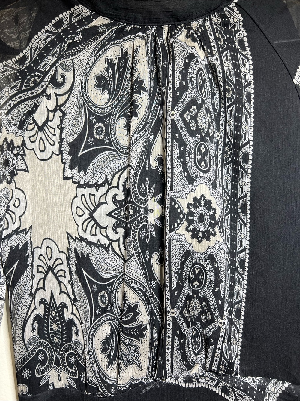 MNG Black & White Paisley Long Sleeve maxi Dress Size 4 - Picture 6 of 13